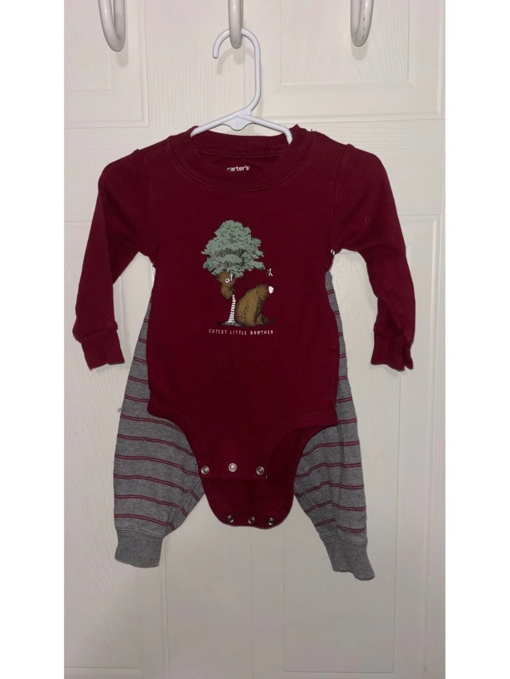 Carter's 12M Baby Two-Piece Pajama Set Burgundy and Gray